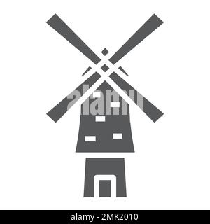 Windmühlen-Glyphe-Symbol, Energie und Wind, Fabrikschild, Vektorgrafiken, durchgehendes Muster auf weißem Hintergrund, eps 10. Stock Vektor