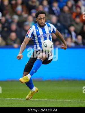 Sheffield, Großbritannien. 28. Januar 2023. Mallik Wilks #7 of Sheffield Wednesday während des Spiels Sheffield Wednesday vs Fleetwood Town in Hillsborough, Sheffield, Großbritannien, Emirates FA Cup vierte Runde, 28. Januar 2023 (Foto von Steve Flynn/News Images) in Sheffield, Großbritannien, am 1./28. Januar 2023. (Foto: Steve Flynn/News Images/Sipa USA) Guthaben: SIPA USA/Alamy Live News Stockfoto