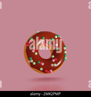 Symbol für süßes Essen. Donut mit Schokoladenglasur. 3D-Rendern Stockfoto