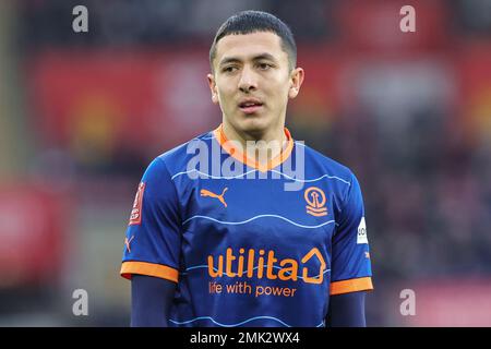 Southampton, Großbritannien. 28. Januar 2023. Ian Poveda #26 of Blackpool während des Spiels Southampton gegen Blackpool in der vierten Runde des Emirates FA Cup im St. Mary's Stadium, Southampton, Großbritannien, 28. Januar 2023 (Foto von Mark Cosgrove/News Images) in Southampton, Großbritannien, am 1./28. Januar 2023. (Foto: Mark Cosgrove/News Images/Sipa USA) Guthaben: SIPA USA/Alamy Live News Stockfoto