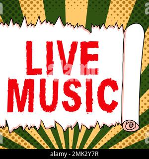 Textunterschrift für Live-Musik. Konzept, das eine von einem oder mehreren Sängern oder Instrumentalisten gegebene Leistung bedeutet Stockfoto