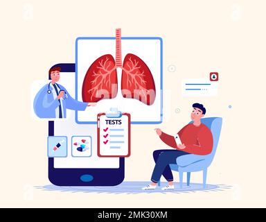 Online Pulmonologe Virologe Arzt konsultieren Patient.Diagnose Lungen, Trachea, Bronchien COVID, Pneumonie. Ultraschall, Magnetresonanztests.Inter Stockfoto