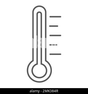 Thermometer, dünnes Liniensymbol, Messung und Instrument, Temperaturzeichen, Vektorgrafiken, lineares Muster auf weißem Hintergrund, eps 10. Stock Vektor