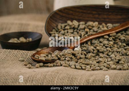 Brasilianischer grüner arabica Kaffeebohnen roher Kaffee Stockfoto