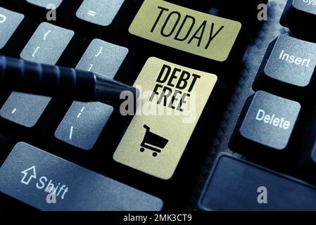 Schreiben mit dem Text „Debt Free“. Konzept bedeutet finanzielle Freiheit, die kein Geld schuldet erfolgreiches Geschäft Stockfoto