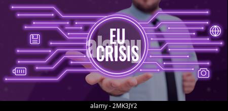 Inspiration mit Zeichen der EU-Krise. Ein Wort über den Staat der Eurozone, der nicht in der Lage ist, seine Staatsschulden zurückzuzahlen oder zu refinanzieren Stockfoto