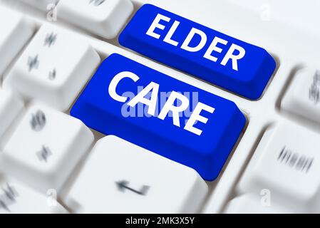 Textzeichen mit der Aufschrift „Elder Care“. Internetkonzept die Betreuung älterer Menschen, die bei medizinischen Problemen Hilfe benötigen Stockfoto