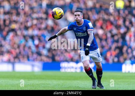 Glasgow, Großbritannien. 28. Januar 2023. Glasgow, Schottland, Januar 28. 2023: Ryan Kent von Rangers während des Cinch Premiership-Spiels zwischen Rangers und St. Johnstone im Ibrox Stadium am 28. Januar 2023 in Glasgow, Schottland. (Richard Callis/SPP) Kredit: SPP Sport Press Photo. Alamy Live News Stockfoto