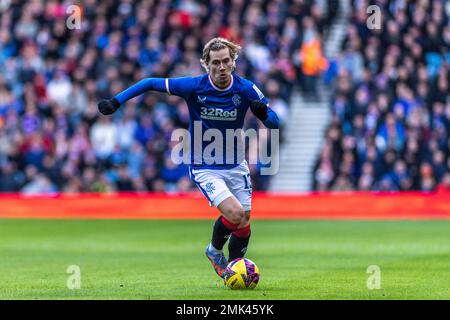 Glasgow, Großbritannien. 28. Januar 2023. Glasgow, Schottland, Januar 28. 2023: Todd Cantwell of Rangers während des Cinch Premiership-Spiels zwischen Rangers und St. Johnstone im Ibrox Stadium am 28. Januar 2023 in Glasgow, Schottland. (Richard Callis/SPP) Kredit: SPP Sport Press Photo. Alamy Live News Stockfoto