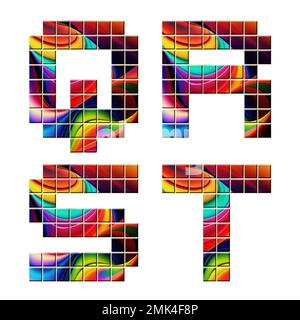 3D-Rendering des Alphabets der bunten Mosaikschriftart - Buchstaben Q-T Stockfoto