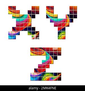 3D-Rendering des Alphabets der bunten Mosaikschriftart - Buchstaben X-Z Stockfoto