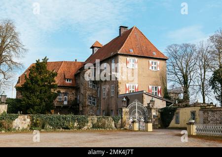 Historisches Schloss in Petershagen, heute als Hotel und Restaurant genutzt. Stockfoto