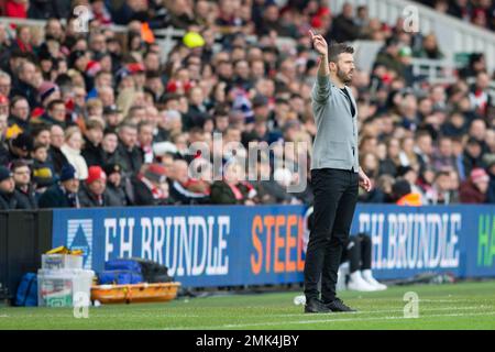 Middlesbrough, Großbritannien. 28. Januar 2023Middlesbrough Manager Michael Carrick gibt seinen Spielern Anweisungen während des Sky Bet Championship-Spiels zwischen Middlesbrough und Watford im Riverside Stadium in Middlesbrough am Samstag, den 28. Januar 2023. (Kredit: Trevor Wilkinson | MI News) Kredit: MI News & Sport /Alamy Live News Stockfoto