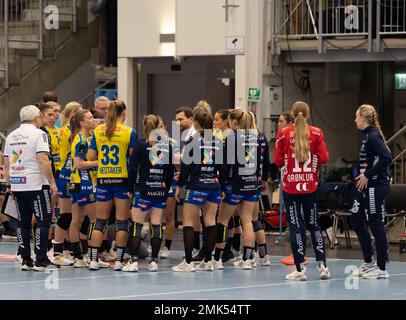 Hamar, Norwegen. 28. Januar 2023. Hamar, Norwegen, Januar 28. 2023: Team Time-out Storhamar während des Rema 1000 Ligaspieles zwischen Storhamar und Larvik in der Boligpartner Arena in Hamar, Norwegen (Ane Frosaker/SPP) Kredit: SPP Sport Press Photo. Alamy Live News Stockfoto