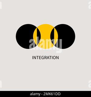 Abstraktes Logo für Integration, drei Kreise. Rundes Geschäftssymbol. Beziehungskonzept. Vektordarstellung Stock Vektor