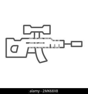 Scharfschützengewehr dünne Linie Symbol, Waffe und Militär, Waffenzeichen, Vektorgrafiken, ein lineares Muster auf weißem Hintergrund, 10. Stock Vektor