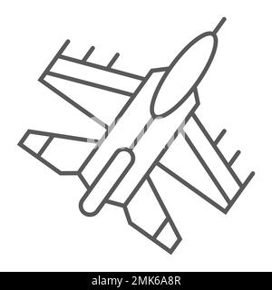 Düsenjäger-Symbol mit dünner Linie, Luft und Armee, Flugzeugschild, Vektorgrafiken, ein lineares Muster auf weißem Hintergrund, 10. Stock Vektor