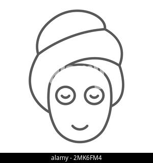 Schönheitsmaske dünnes Liniensymbol, Haut und Schönheit, Gesichtspflegezeichen, Vektorgrafiken, ein lineares Muster auf weißem Hintergrund, eps 10. Stock Vektor