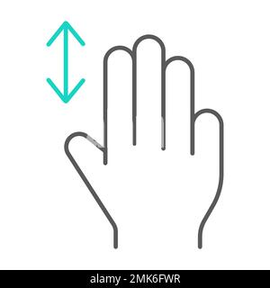 Drei Finger vertikaler Bildlauf dünnes Liniensymbol, Geste und Hand, Flip-Zeichen, Vektorgrafiken, lineares Muster auf weißem Hintergrund, eps 10. Stock Vektor