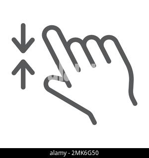 Zwei Finger verkleinern Liniensymbol, Geste und Klick, Handzeichen, Vektorgrafiken, lineares Muster auf weißem Hintergrund, eps 10. Stock Vektor