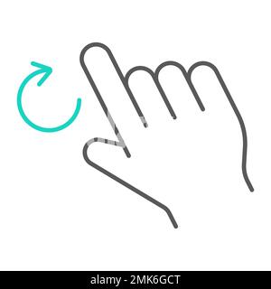 Zwei Finger drehen dünnes Liniensymbol, Geste und Hand, Drehzeichen, Vektorgrafiken, ein lineares Muster auf weißem Hintergrund, eps 10. Stock Vektor
