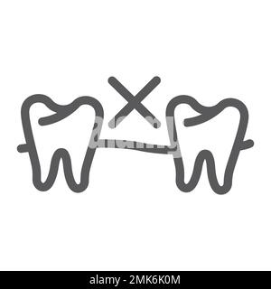 Kein Zahnliniensymbol, Mund und Zahn, fehlendes Zahnzeichen, Vektorgrafiken, lineares Muster auf weißem Hintergrund, eps 10. Stock Vektor