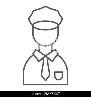 Polizist dünnes Liniensymbol, Polizei und Person, Polizeizeichen, Vektorgrafiken, ein lineares Muster auf weißem Hintergrund, 10. Stock Vektor