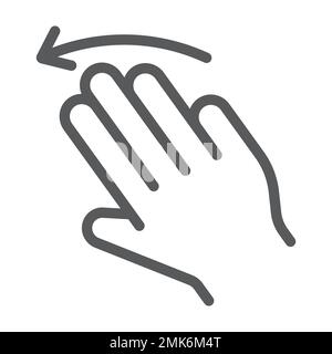 Drei Finger bewegen sich nach links, Symbol mit Gesten und Hand, Klickzeichen, Vektorgrafiken, lineares Muster auf weißem Hintergrund, eps 10. Stock Vektor