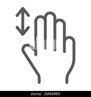 Symbol für vertikale Bildlauflinie mit drei Fingern, Gesten und Hand, Symbol für Flick, Vektorgrafiken, lineares Muster auf weißem Hintergrund, eps 10. Stock Vektor