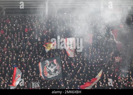 Cremona, Italien. 28. Januar 2023. US-kremonesische Unterstützer während des Fußballspiels der Italienischen Serie A zwischen US-Cremonese und Inter FCV am 28. Januar 2023 im Stadion Giovanni Zini, Cremona, Italien. Foto Tiziano Ballabio Kredit: Tiziano Ballabio/Alamy Live News Stockfoto