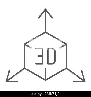 3D-Objekt dünnes Liniensymbol, Würfel und Drehung, 3D-Modellierungszeichen, Vektorgrafiken, lineares Muster auf weißem Hintergrund, eps 10. Stock Vektor