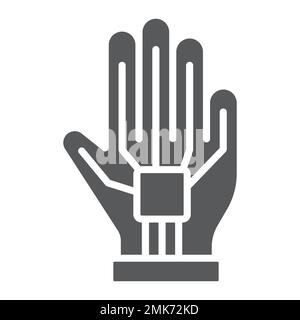 VR-Handschuh-Glyphe-Symbol, virtuell und Technologie, Schild mit verkabelten Handschuhen, Vektorgrafiken, durchgehendes Muster auf weißem Hintergrund, 10. Stock Vektor