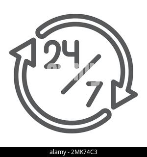 Zeilensymbol für 24 Stunden, offen und Dienst, 24-Stunden-Zeichen, Vektorgrafiken, ein lineares Muster auf weißem Hintergrund, eps 10. Stock Vektor