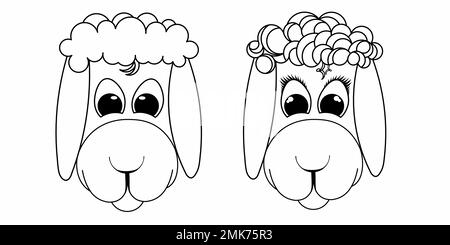 Setze die schwarze Linie des Lammes auf ein lustiges Cartoon-Element für das Design Stock Vektor