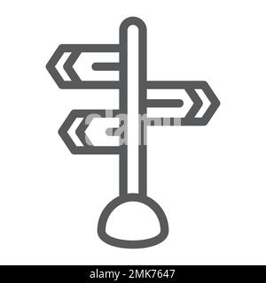 Wegweiser-Liniensymbol, Richtung und Zeichen, Wegweiser-Zeichen, Vektorgrafiken, ein lineares Muster auf weißem Hintergrund, eps 10. Stock Vektor