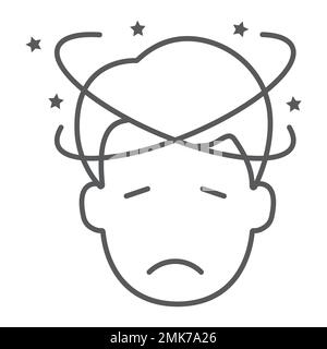 Schwindel dünnes Liniensymbol, Stress und menschlich, verwirrtes Männerzeichen, Vektorgrafiken, ein lineares Muster auf weißem Hintergrund, 10. Stock Vektor