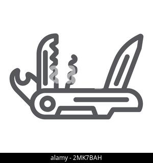 Multifunktionssymbol, Camping und Multifunktion, Taschenmesser-Zeichen, Vektorgrafiken, lineares Muster auf weißem Hintergrund, eps 10. Stock Vektor