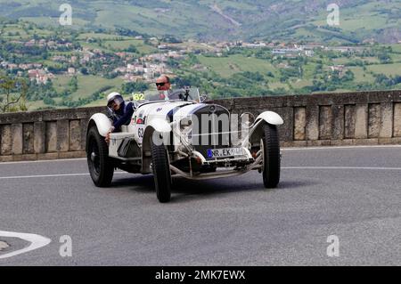 Mille Miglia 2014, Nr. 62 Mercedes-Benz 720 SSKL gebaut im Oldtimer-Rennen 1930. San Marino, Italien Stockfoto