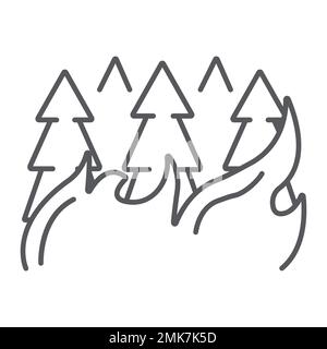 Wald auf Feuer dünnes Liniensymbol, brennen und Desaster, brennende Bäume Zeichen, Vektorgrafiken, ein lineares Muster auf weißem Hintergrund, 10. Stock Vektor