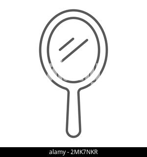 Handspiegel dünnes Liniensymbol, Reflexion und Glas, tragbares Spiegelschild, Vektorgrafiken, lineares Muster auf weißem Hintergrund, eps 10. Stock Vektor