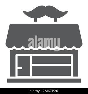 Glyphe-Ikone des Friseurshops, Friseur und Haus, Bauzeichen, Vektorgrafiken, ausgefülltes Muster auf weißem Hintergrund, 10. Stock Vektor