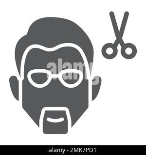 Haarschnitt-Glyphe-Symbol, Friseur und Frisur, Barber-Zeichen, Vektorgrafiken, ein durchgehendes Muster auf weißem Hintergrund, 10. Stock Vektor
