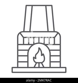 Kamin dünne Linie Symbol, innen und Zuhause, brennendes Kaminschild, Vektorgrafiken, ein lineares Muster auf weißem Hintergrund, 10. Stock Vektor
