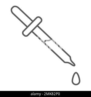 Pipettieren Sie ein dünnes Liniensymbol, Instrument und Labor, Tropfenzeichen, Vektorgrafiken, ein lineares Muster auf weißem Hintergrund, eps 10. Stock Vektor