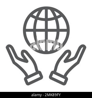 Earth in Hands Liniensymbol, Ökologie und Globus, Planet in Arms Zeichen, Vektorgrafiken, ein lineares Muster auf weißem Hintergrund, 10. Stock Vektor