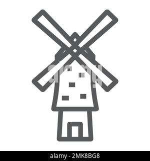 Windmühlensymbol, Energie und Wind, Fabrikschild, Vektorgrafiken, lineares Muster auf weißem Hintergrund, eps 10. Stock Vektor