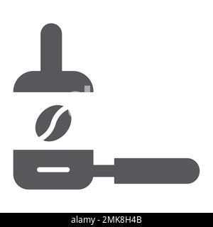 Portafilter-Glyphe-Symbol, Kaffee und Barista, Kaffee-Stampfer-Schild, Vektorgrafiken, durchgehendes Muster auf weißem Hintergrund, 10. Stock Vektor