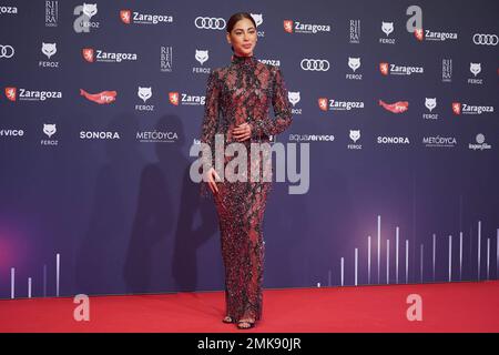 Saragossa, Spanien. 28. Januar 2023. Schauspielerin Mina El Hammani bei der Fotokonferenz für die jährlichen Feroz Awards 10. in Zarag Credit: CORDON PRESS/Alamy Live News Stockfoto