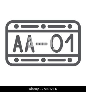 Liniensymbol für Autonummer, Auto und Teil, Nummernzeichen aus Metall, Vektorgrafiken, ein lineares Muster auf weißem Hintergrund, eps 10. Stock Vektor