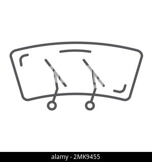 Autowischer dünnes Liniensymbol, Auto und Windschutzscheibe, Autobürstenschild, Vektorgrafiken, lineares Muster auf weißem Hintergrund, 10. Stock Vektor